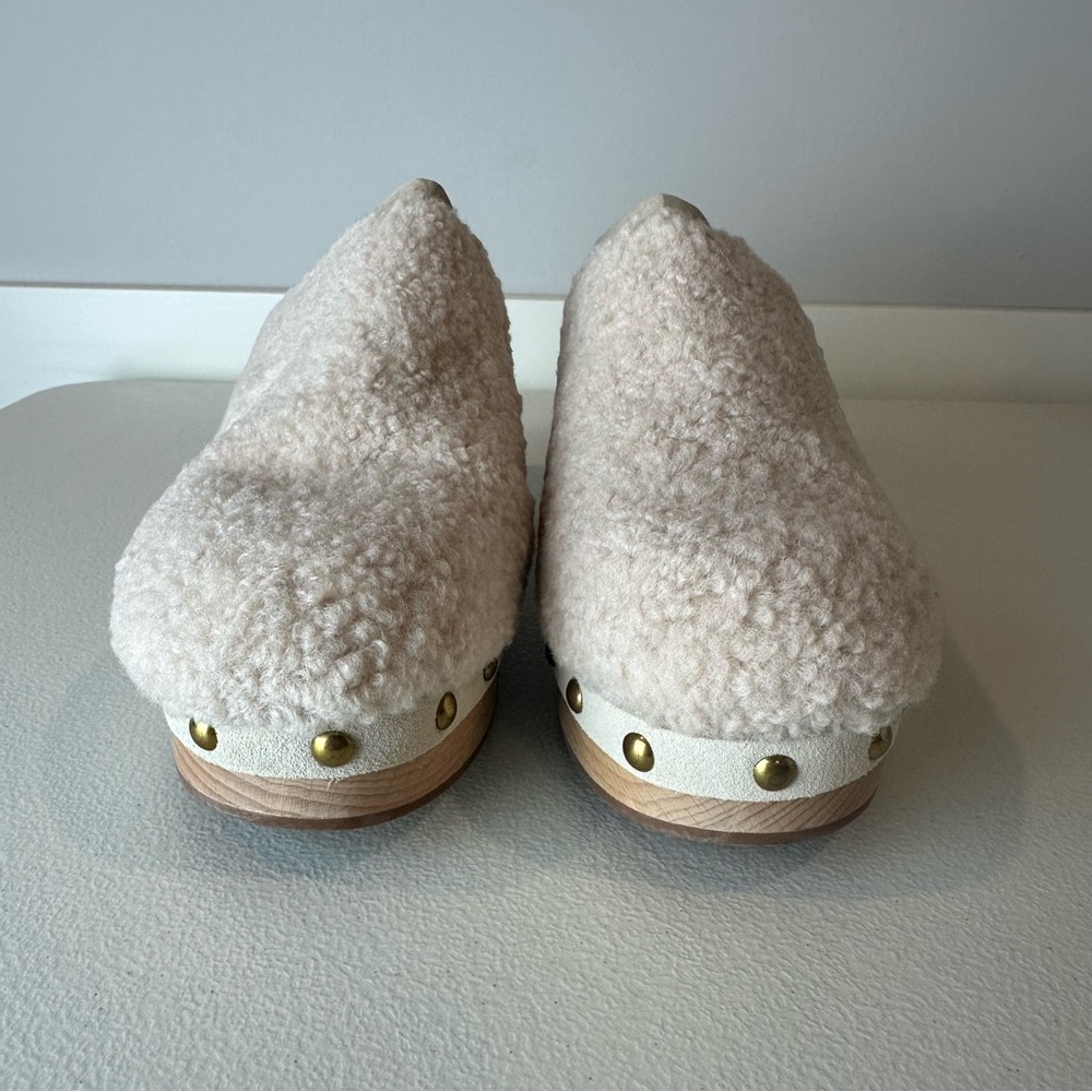 NEW J.Crew Dusty Ivory Curly Faux Shearling Sherpa Block Heel Platform Clogs 8 - Picture 2 of 7